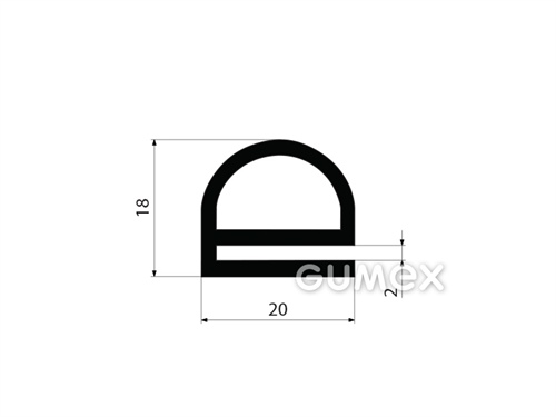"e" Gummiprofil mit Loch, 18x20/2mm, 60°ShA, EPDM, -40°C/+100°C, schwarz, 